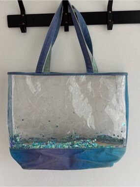 Pottery Barn Teen Clear Tote with Teal and Blue Ombre Base